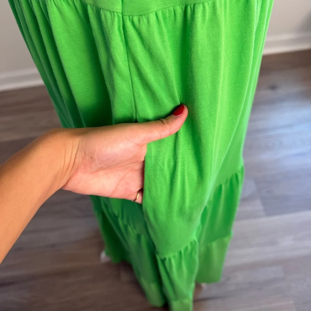 Lilly Pulitzer‎ Maribella Halter Maxi Dress Women Medium Gecko Green Tiered Boho